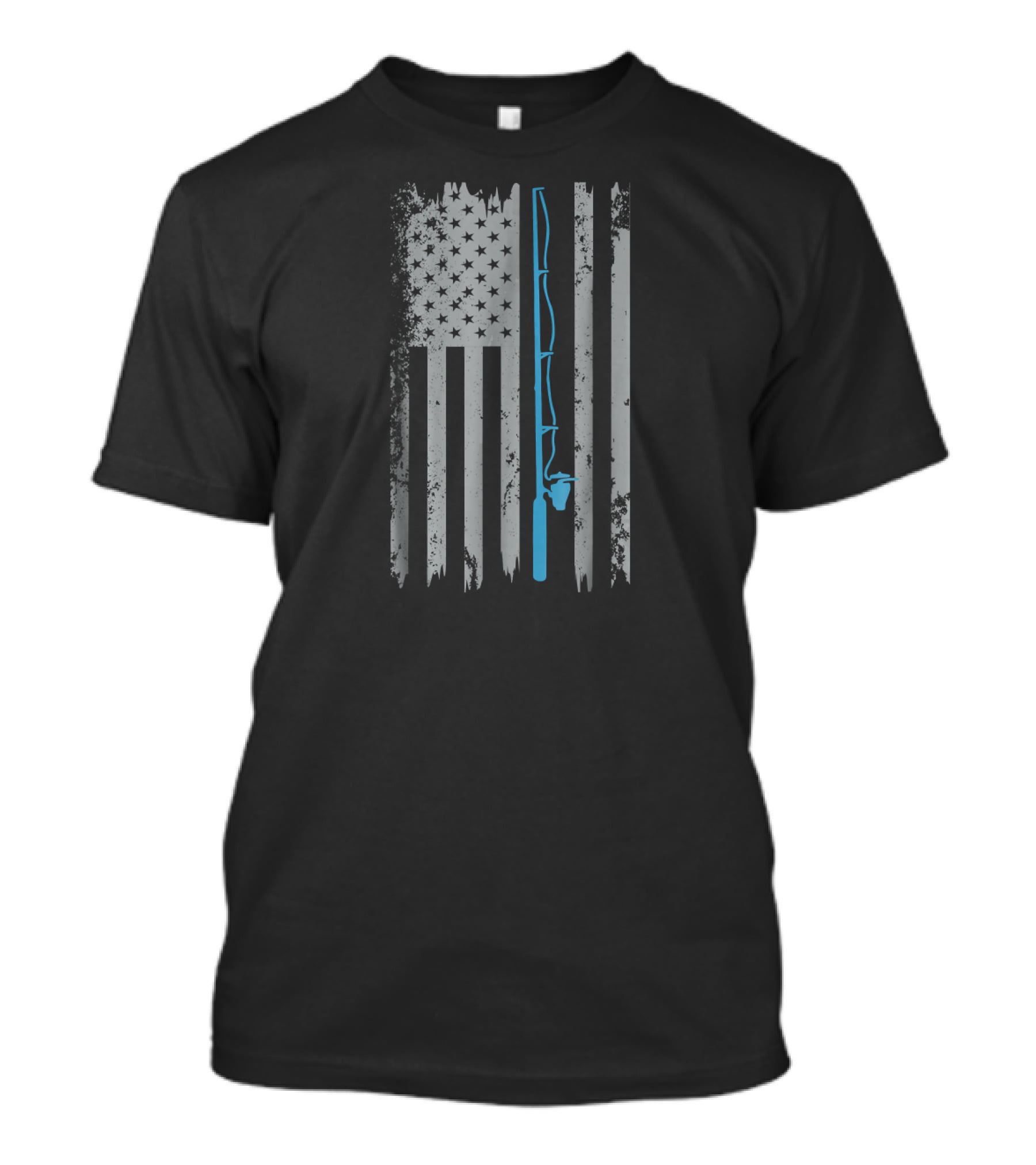 American Flag Fishing Rod Stars Stripes Blue Line T-Shirt