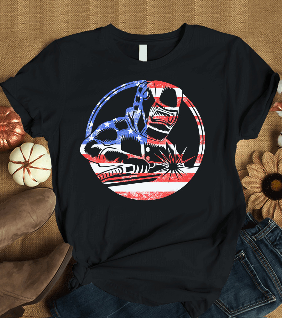 American Flag Welding USA Worker Welder T-Shirt