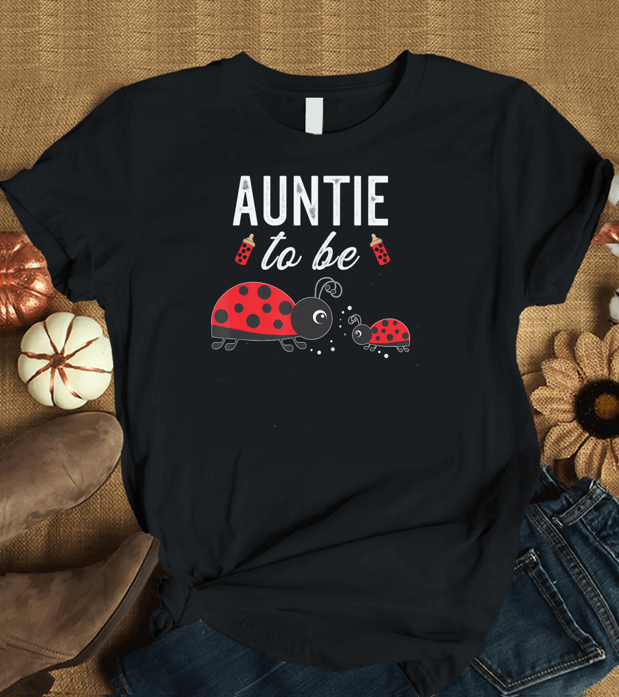 Auntie To Be Ladybug Baby Shower with Red Baby Bottles T-Shirt