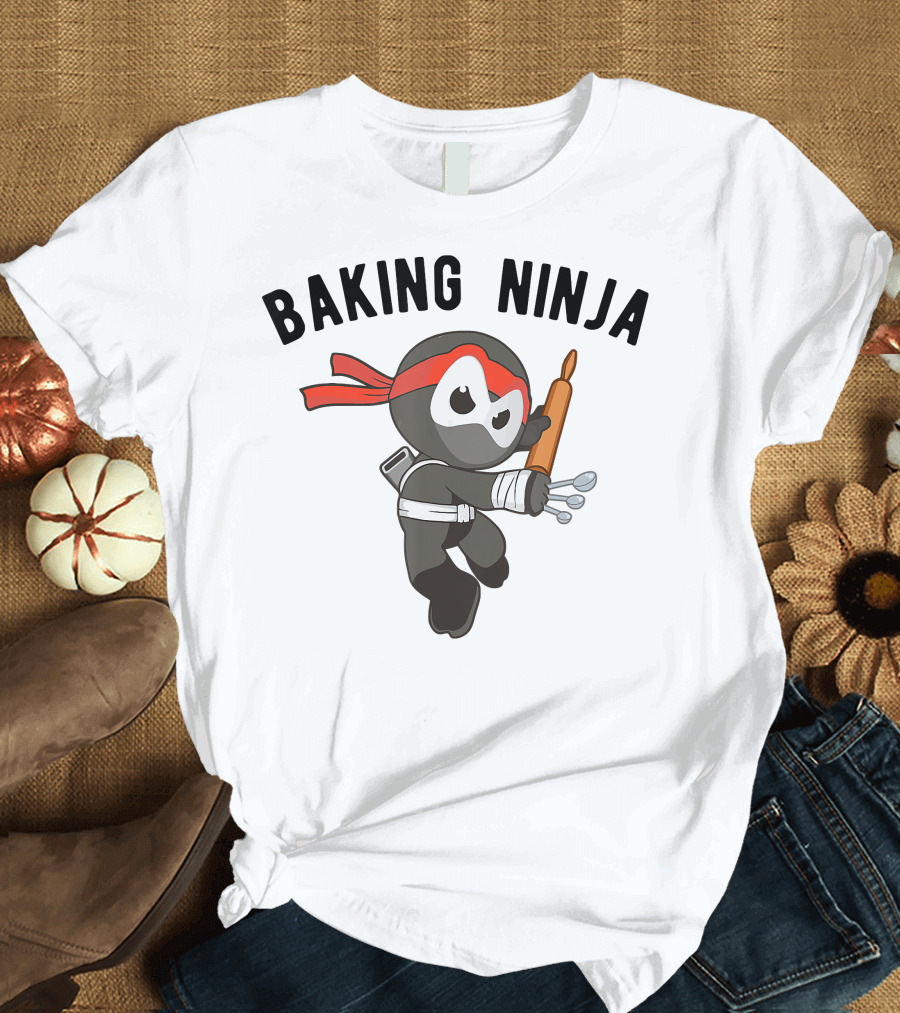 Baking Ninja Funny Ninjutsu Rolling Pin Warrior with Spoons and Red Headband T-Shirt