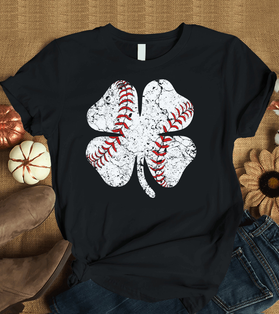 Baseball St Patricks Day Clover Stitching T-Shirt