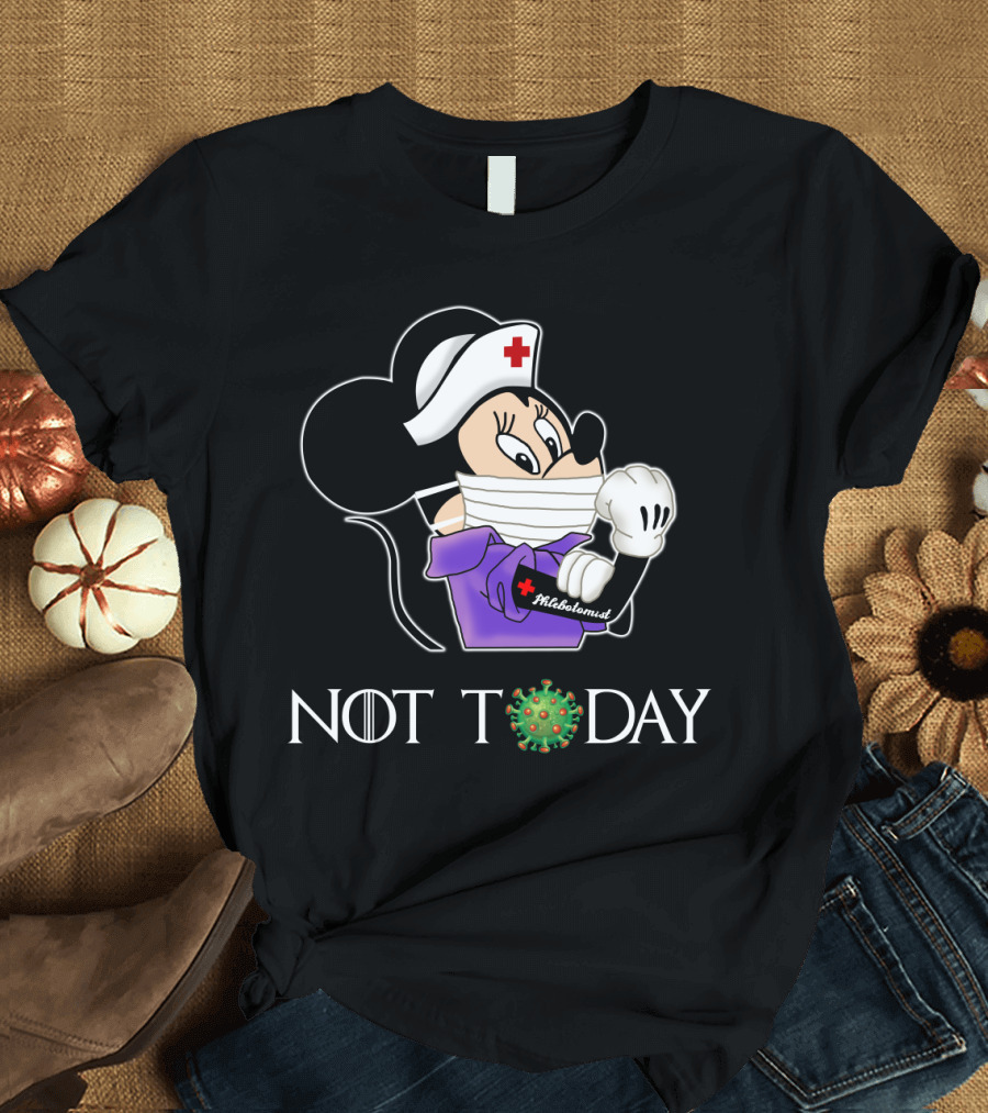Phlebotomist NOT TODAY Nurse Character with Mask Virus T-Shirt