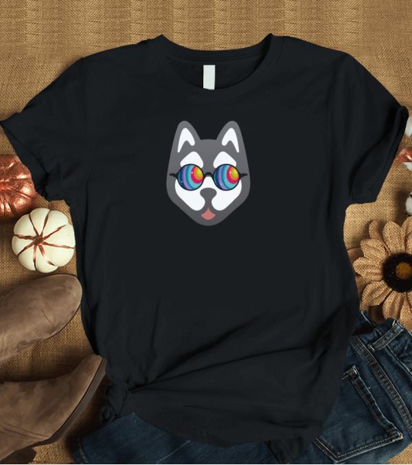 T-Shirt: Psychedelic Husky with Colorful Glasses T-Shirt Psychedelic Husky with Colorful Glasses T-Shirt
