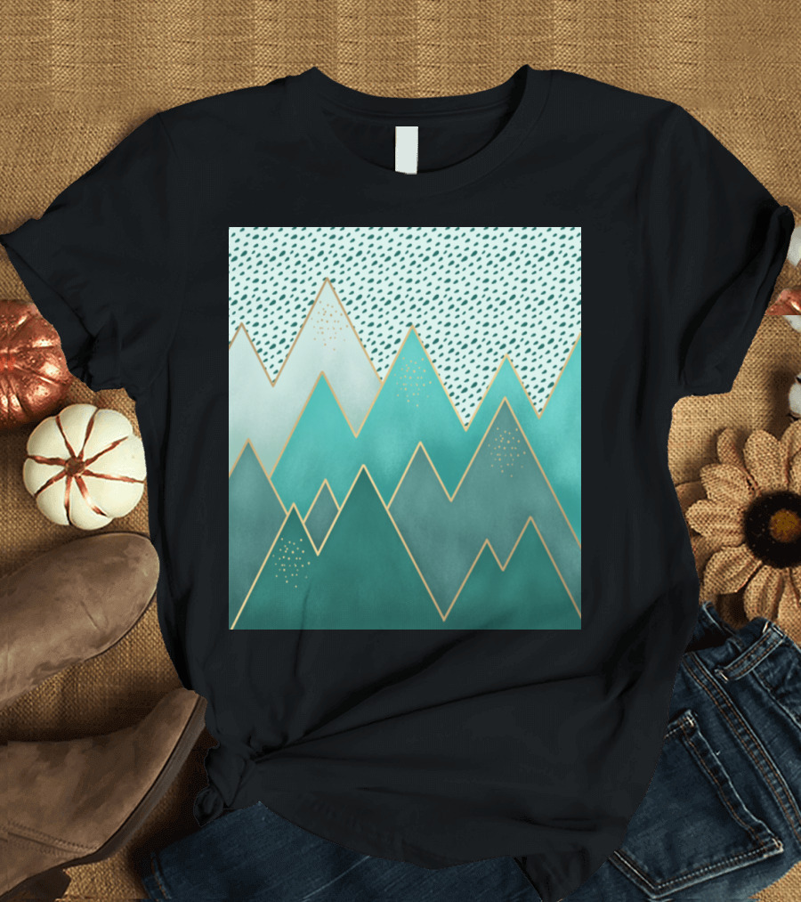 Misty Blue Mountains Geometric Peaks Turquoise T-Shirt