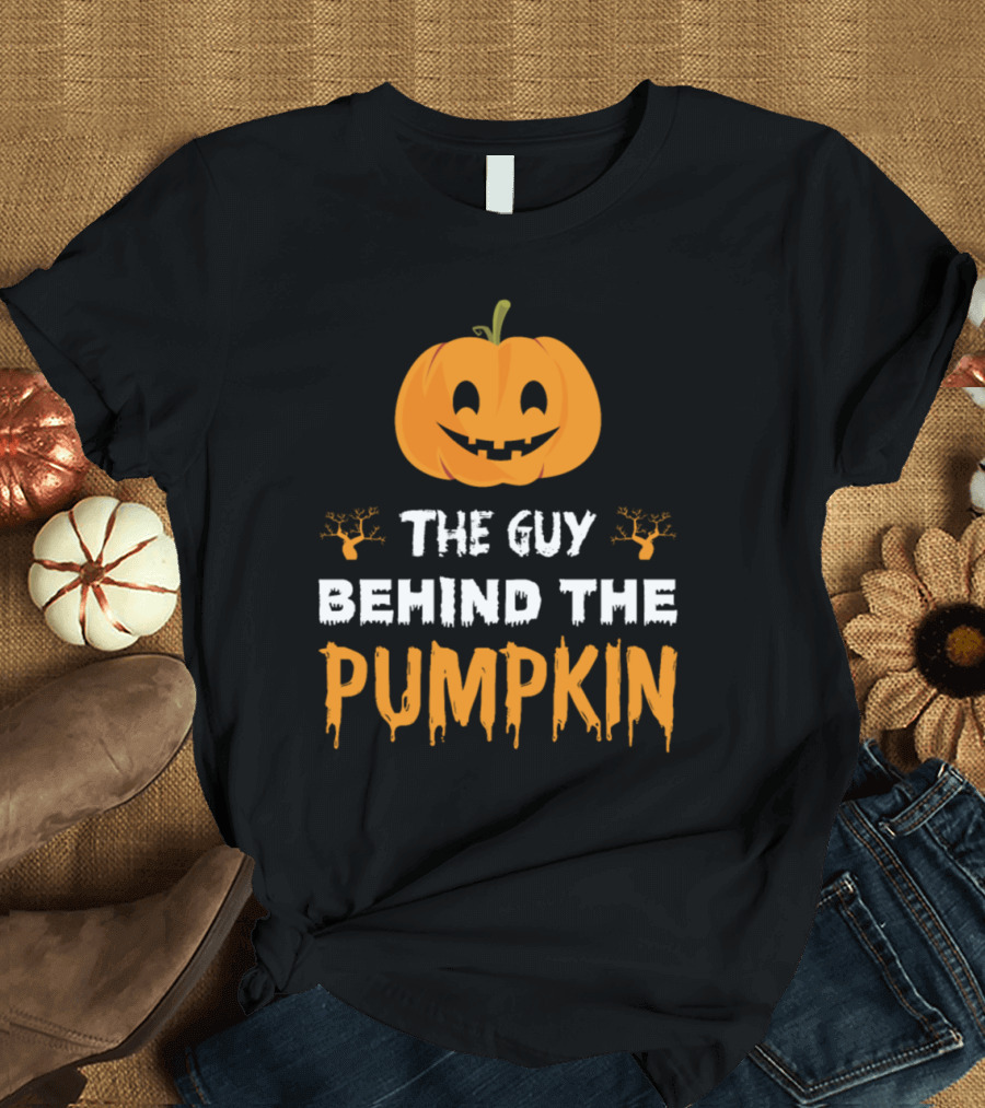 The Guy Behind the Pumpkin Halloween Pumpkin Face and Skeleton Hands T-Shirt