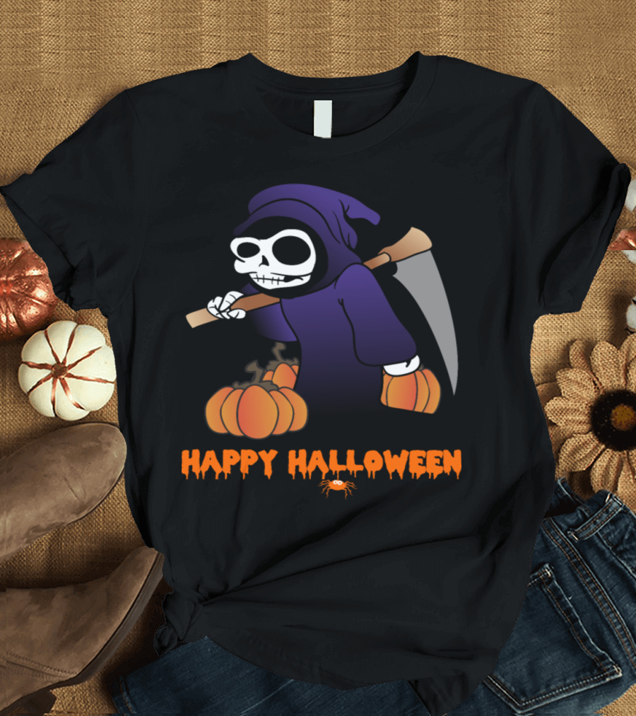 Happy Halloween Reaper with Pumpkins and Scary Scythe T-Shirt