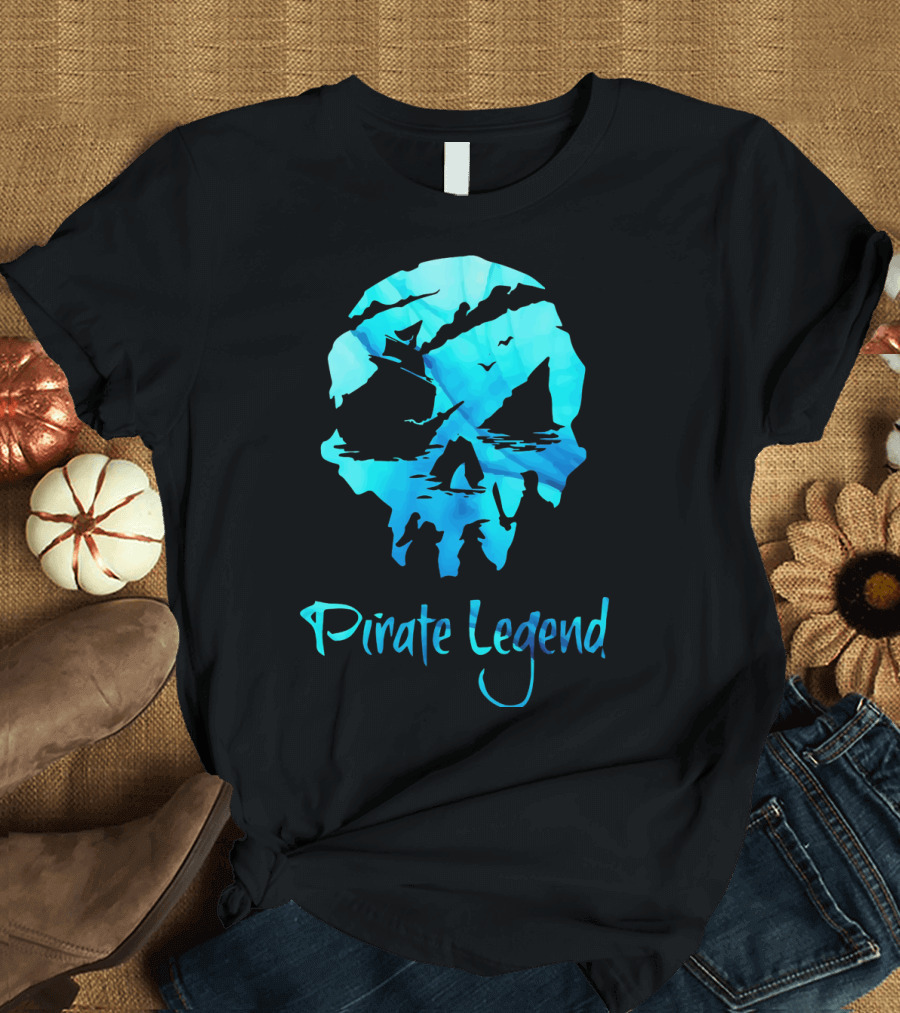 Pirate Legend Skull with Blue Ocean T-Shirt