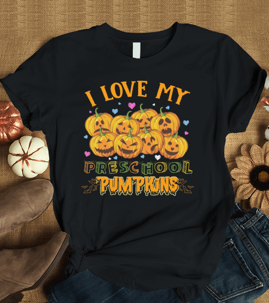 I Love My Preschool Pumpkins Halloween Jack-O'-Lantern Heart T-Shirt
