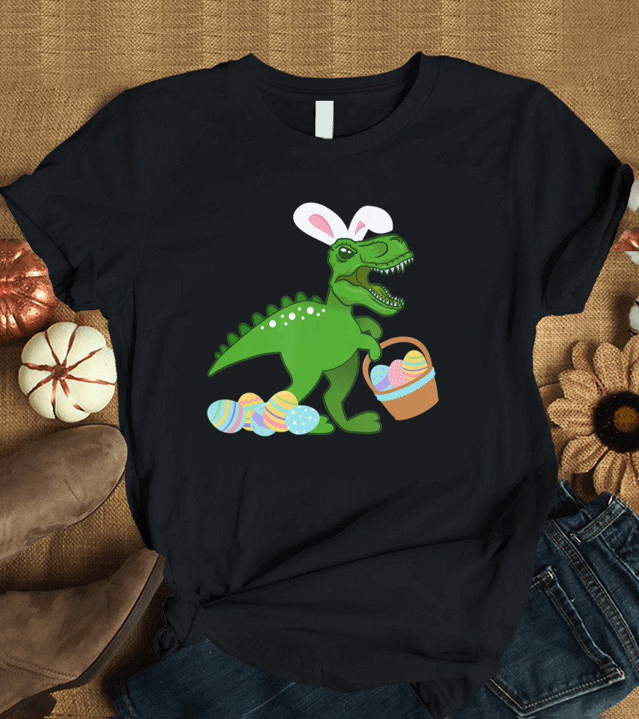 Easter Bunny Dinosaur T-Rex Egg Hunt with Basket and Eggs T-Shirt