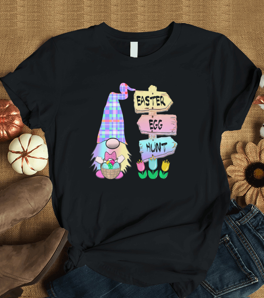 Easter Egg Hunt Gnome Pastel Spring Gingham T-Shirt