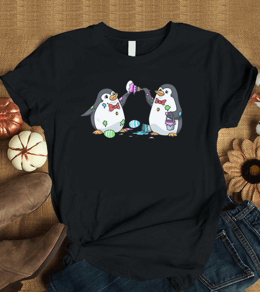 Happy Easter Penguin Egg Hunt with Bow Tie Penguins and Colorful Eggs T-Shirt