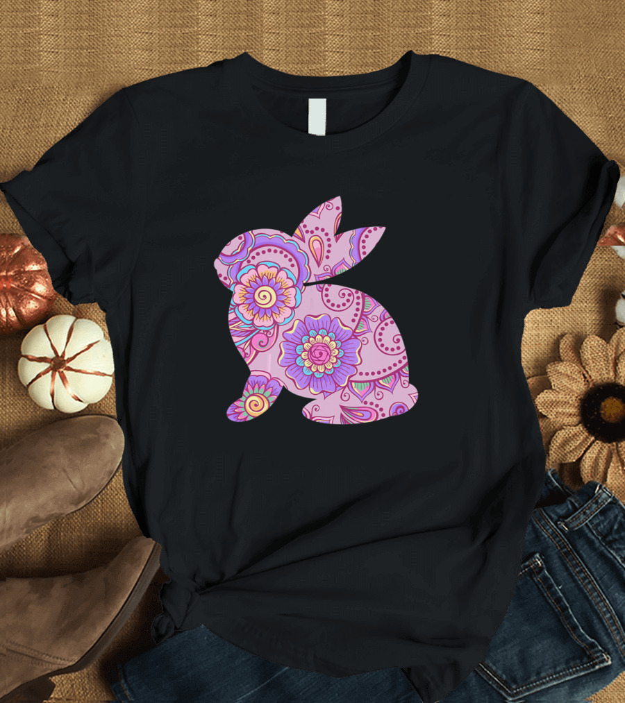 Easter Women Pastel Bunny with Floral T-Shirt