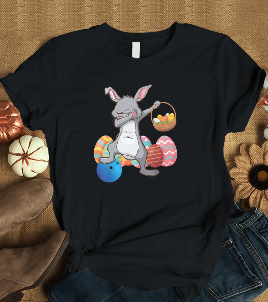 Rabbit Dabbing with Basket of Easter Eggs and Bowling Ball T-Shirt