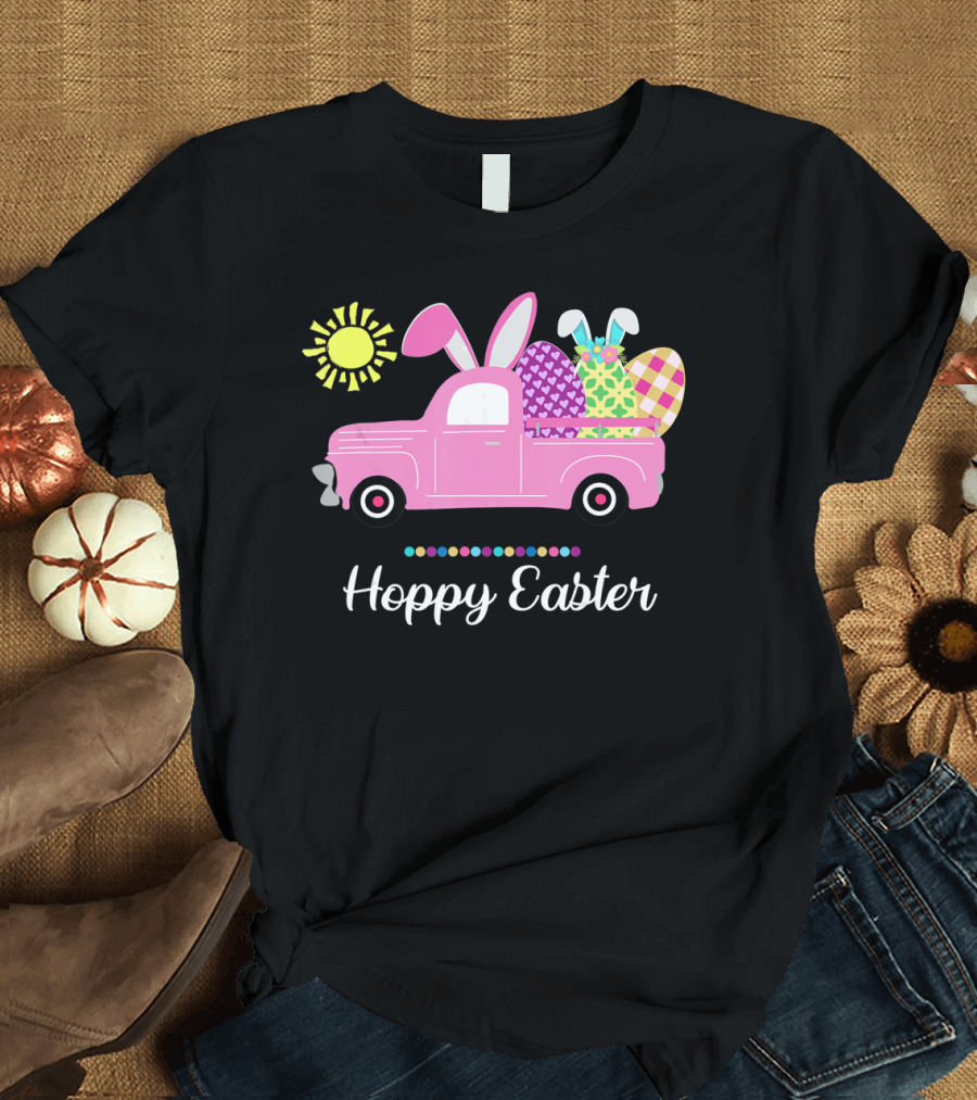 Hoppy Easter Spring Bunny Truck Eggs Sun T-Shirt