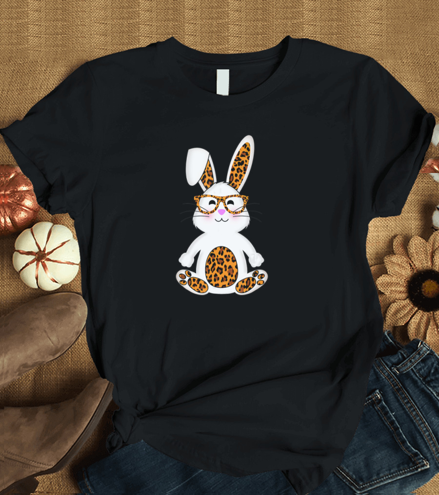 Rabbit Bunny with Leopard Sunglasses Easter T-Shirt