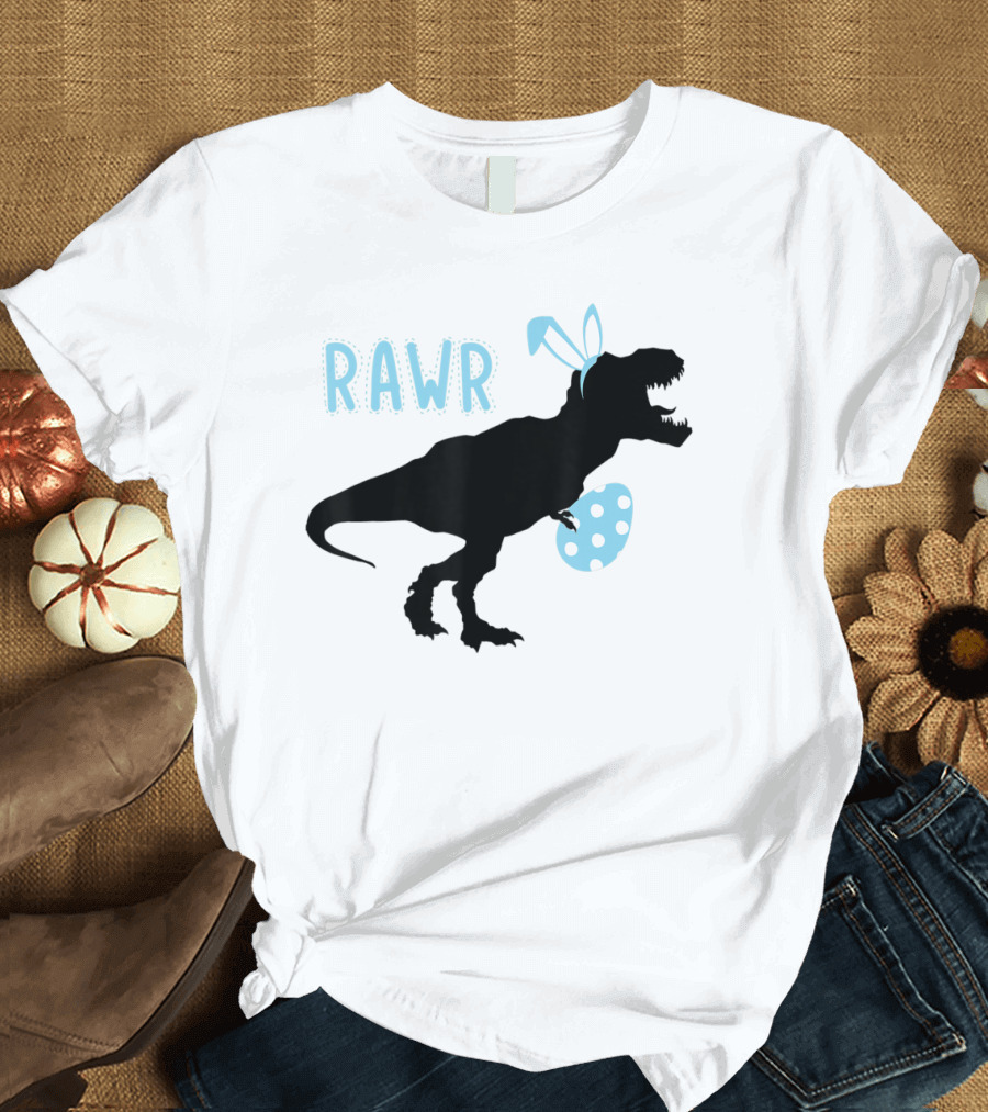 RAWR Dinosaur Rex Bunny Ears with Easter Egg T-Shirt