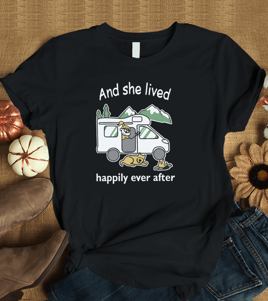 And She Lived Happily Ever After Camper Van Dog Camping T-Shirt