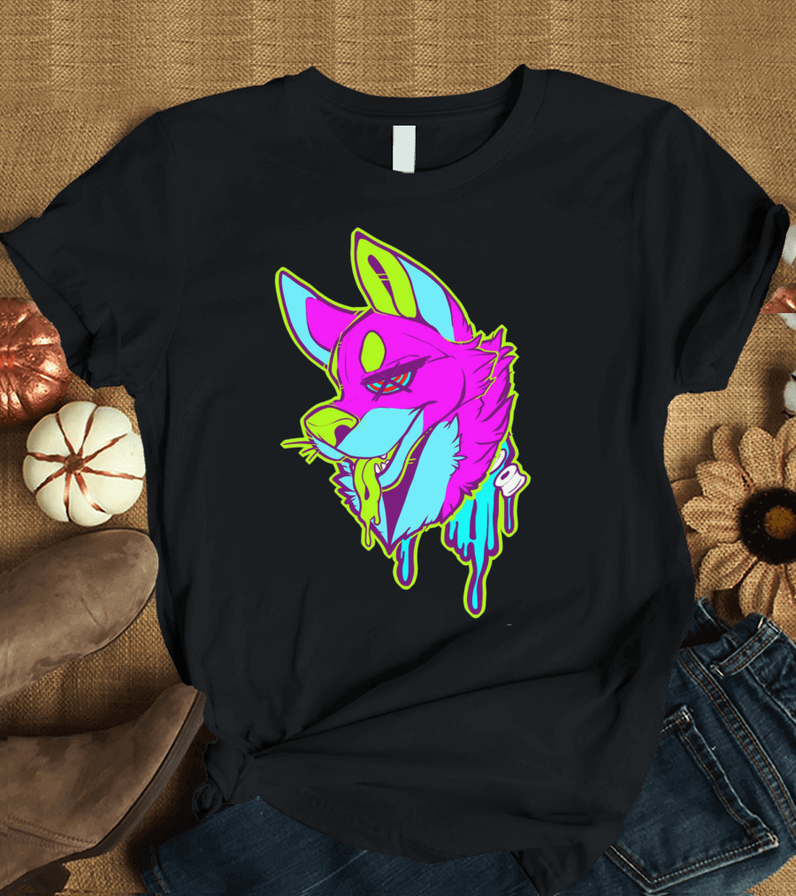 Neon Furry Dog Dripping Graffiti T-Shirt