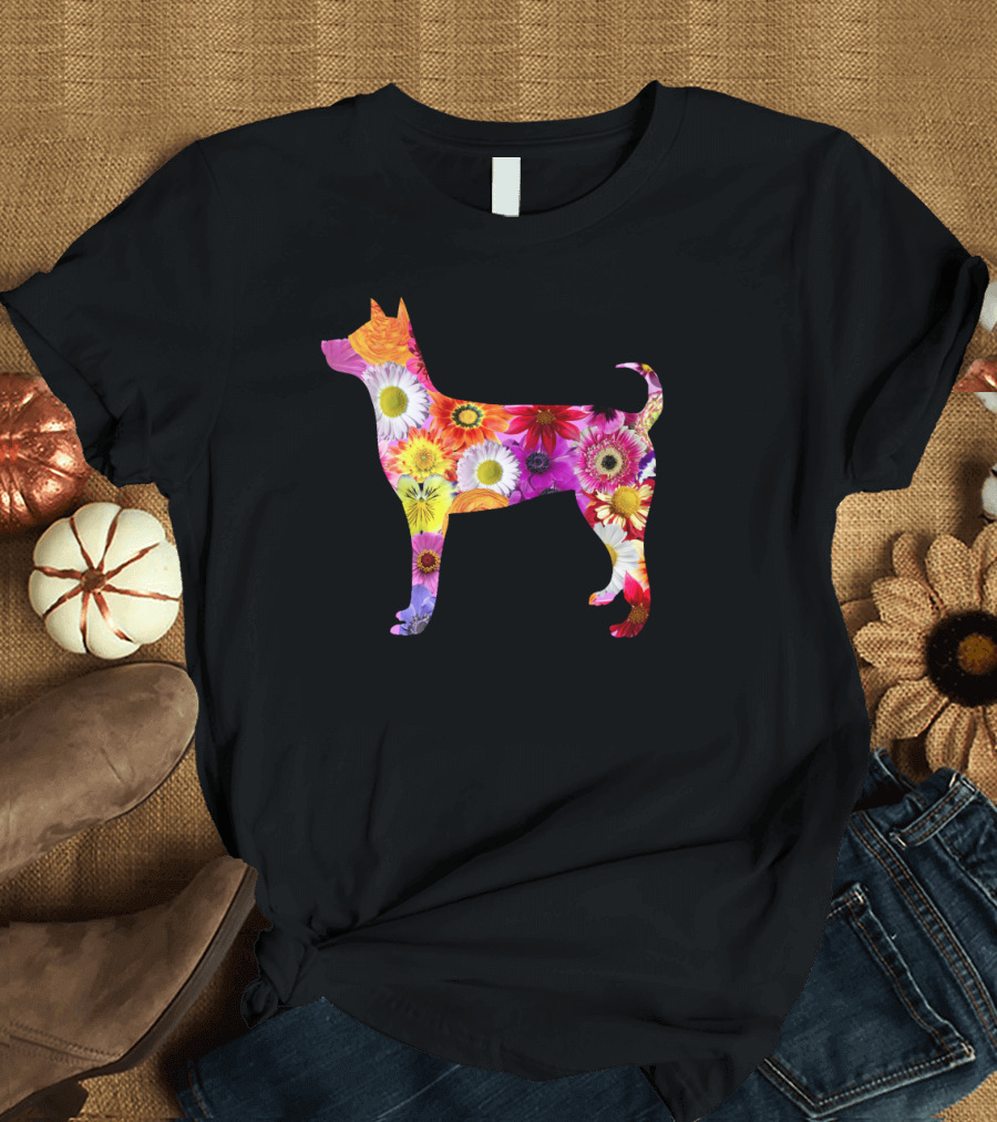The Flowers Dog Silhouette with Multicolored Floral T-Shirt