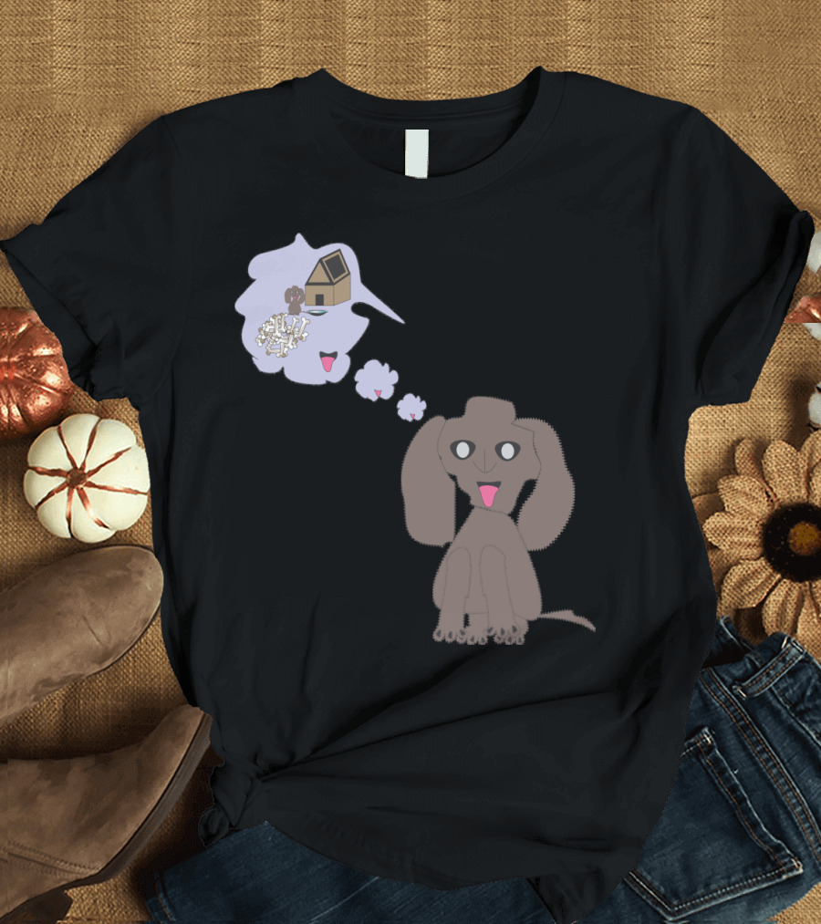 Dreaming Dog with House and Bones in Thought Bubble T-Shirt