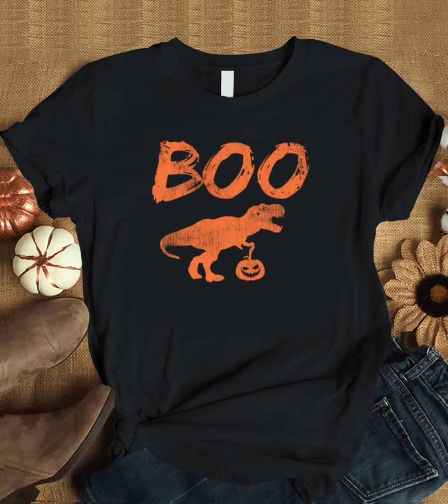 Boo Dinosaur Pumpkin Halloween Scary Trick or Treat with T-Rex T-Shirt