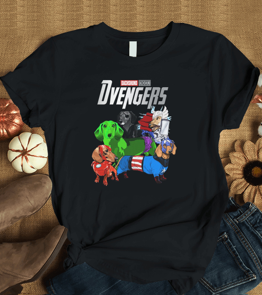 Dvengers Dachshund Dogs as Superhero Avengers Characters T-Shirt