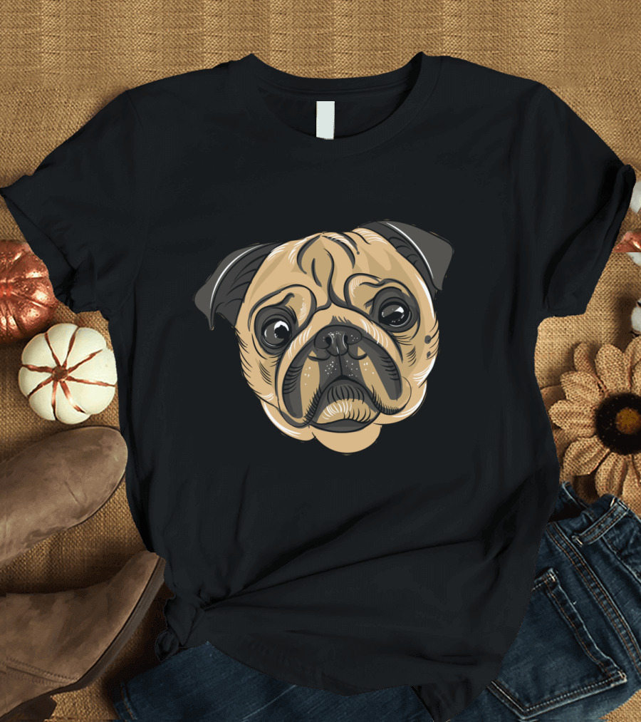 Pug Dog Pet Cute Puppy Face Drawing T-Shirt
