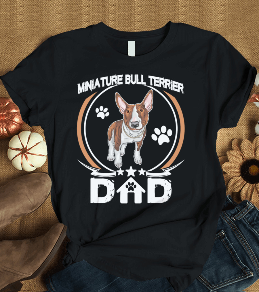 Miniature Bull Terrier Dad with Paw Prints and Stars T-Shirt