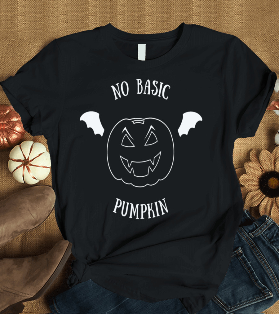 No Basic Halloween Creepy Pumpkin with Bat Wings T-Shirt
