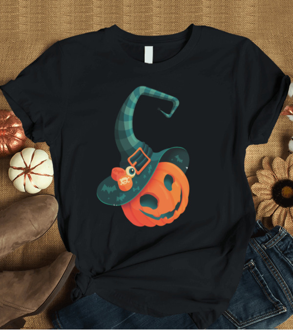 T-Shirt: Halloween Pumpkin Witch Hat Jack-O'-Lantern T-Shirt Halloween Pumpkin Witch Hat Jack-O'-Lantern T-Shirt