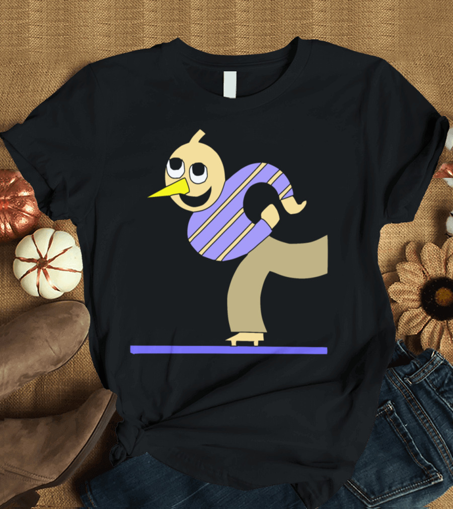 Halloween Pumpkin Skater Character in Striped Shirt Balancing on Skateboard T-Shirt