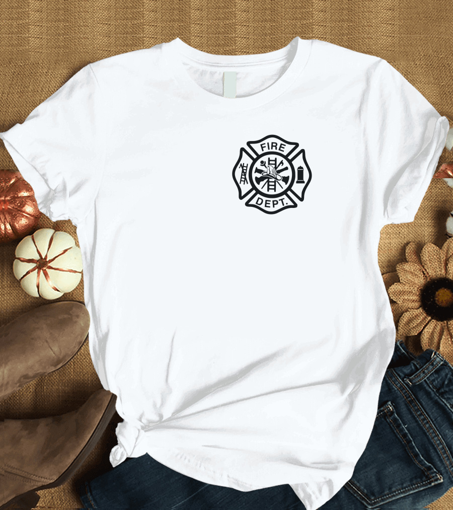 Firefighter Red Thin Line Fire Dept Maltese Cross Emblem T-Shirt