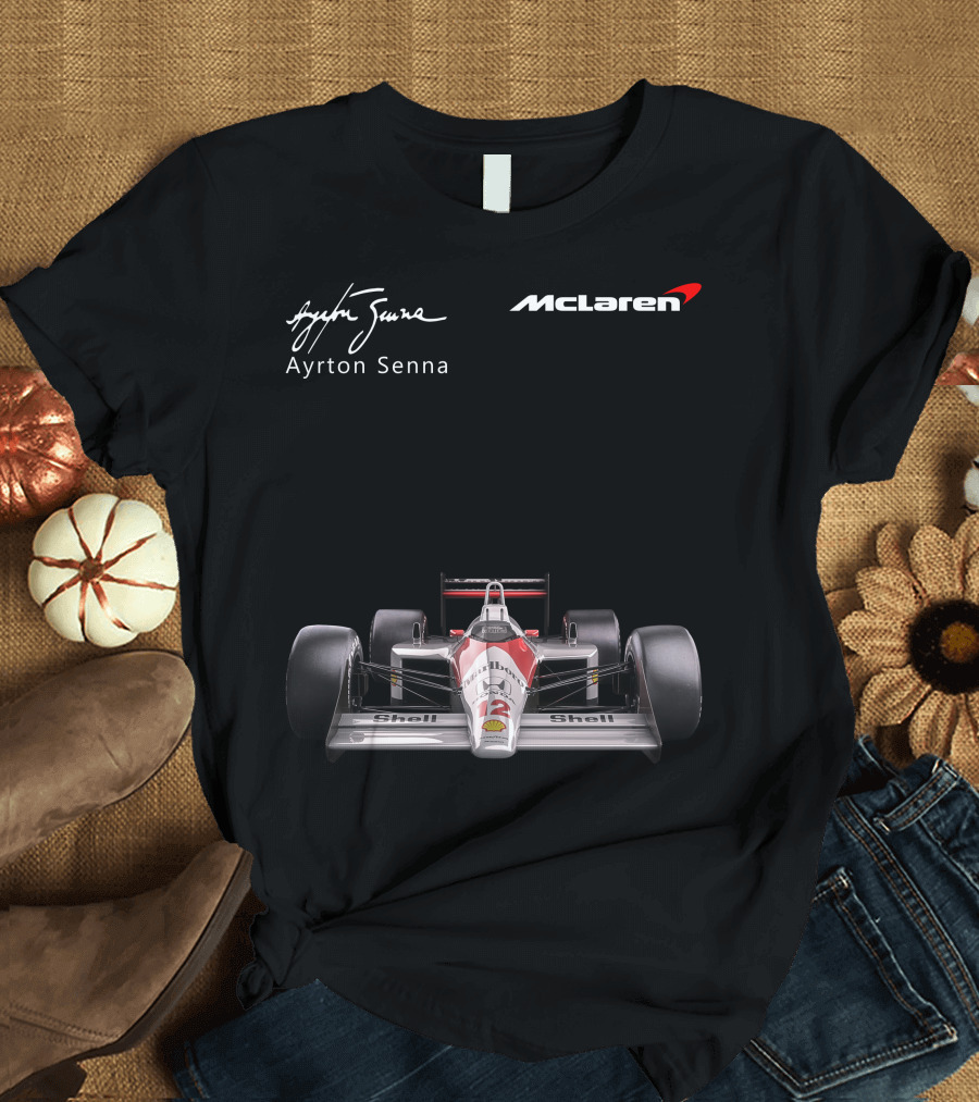Ayrton Senna McLaren MP4/4 F1 Shell Racing Car T-Shirt