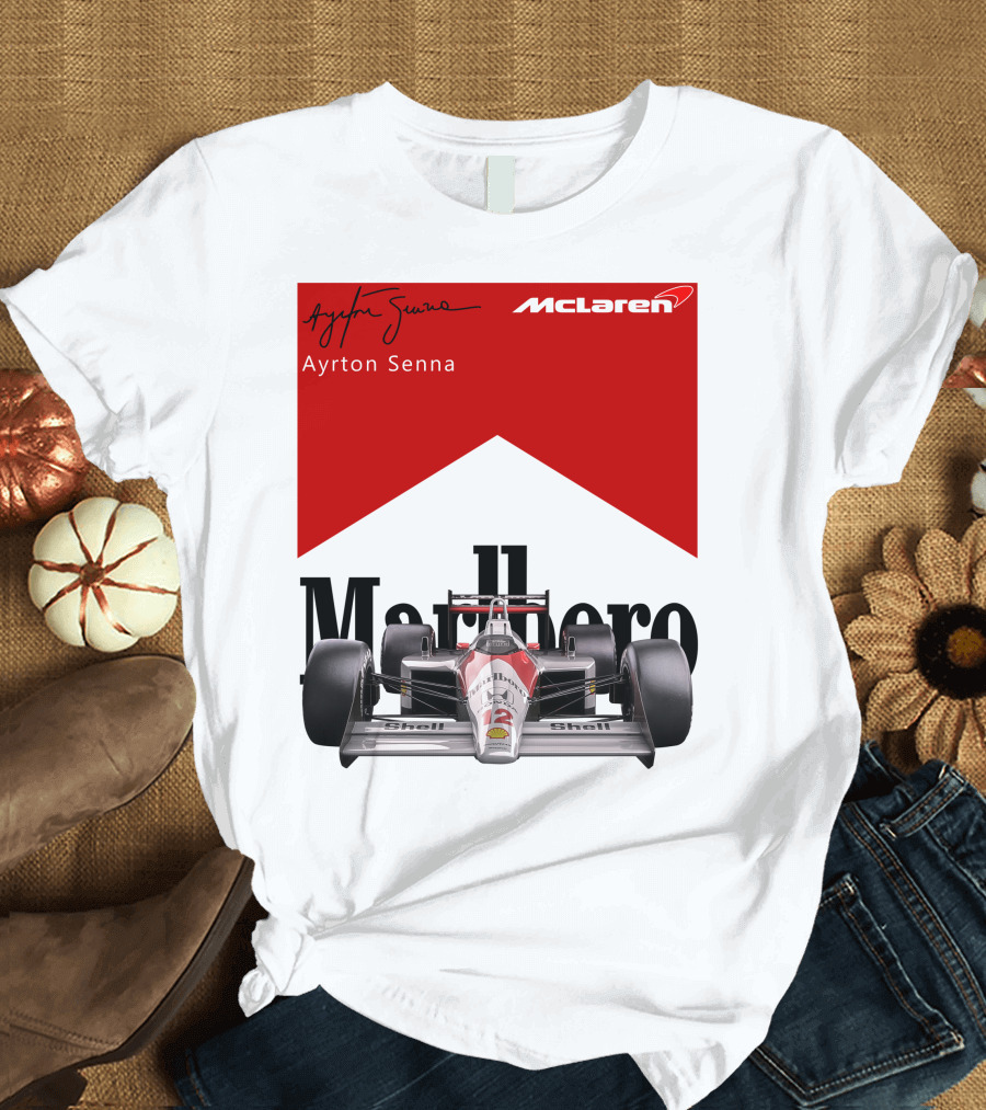 Ayrton Senna McLaren Formula 1 Marlboro Racing Car Shell T-Shirt