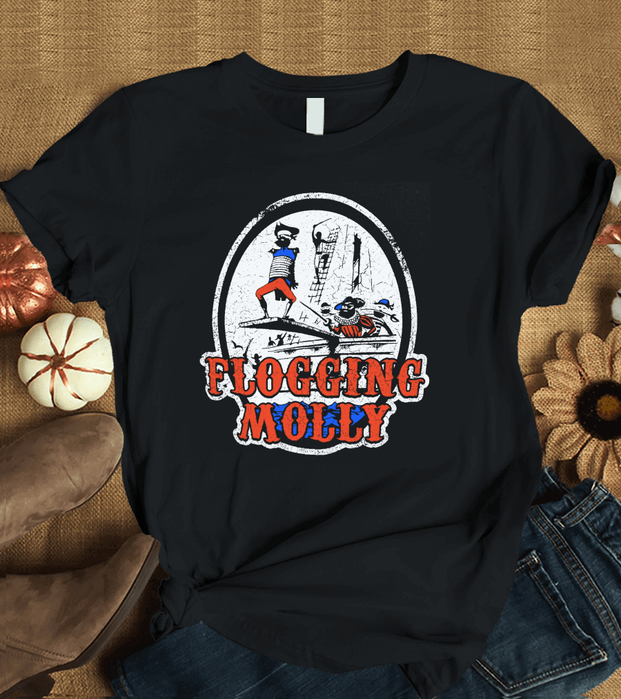 FLOGGING MOLLY Walk the Plank Pirate 7 Distressed Red and Blue T-Shirt