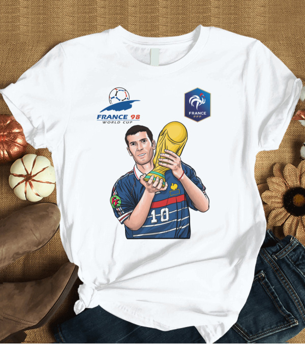 T-Shirt: France 98 World Cup Zidane Number 10 Holding Trophy FFF T-Shirt France 98 World Cup Zidane Number 10 Holding Trophy FFF T-Shirt