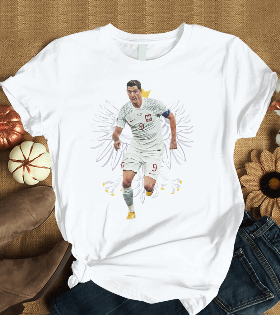 Lewandowski Poland Number 9 Soccer Eagle Emblem T-Shirt