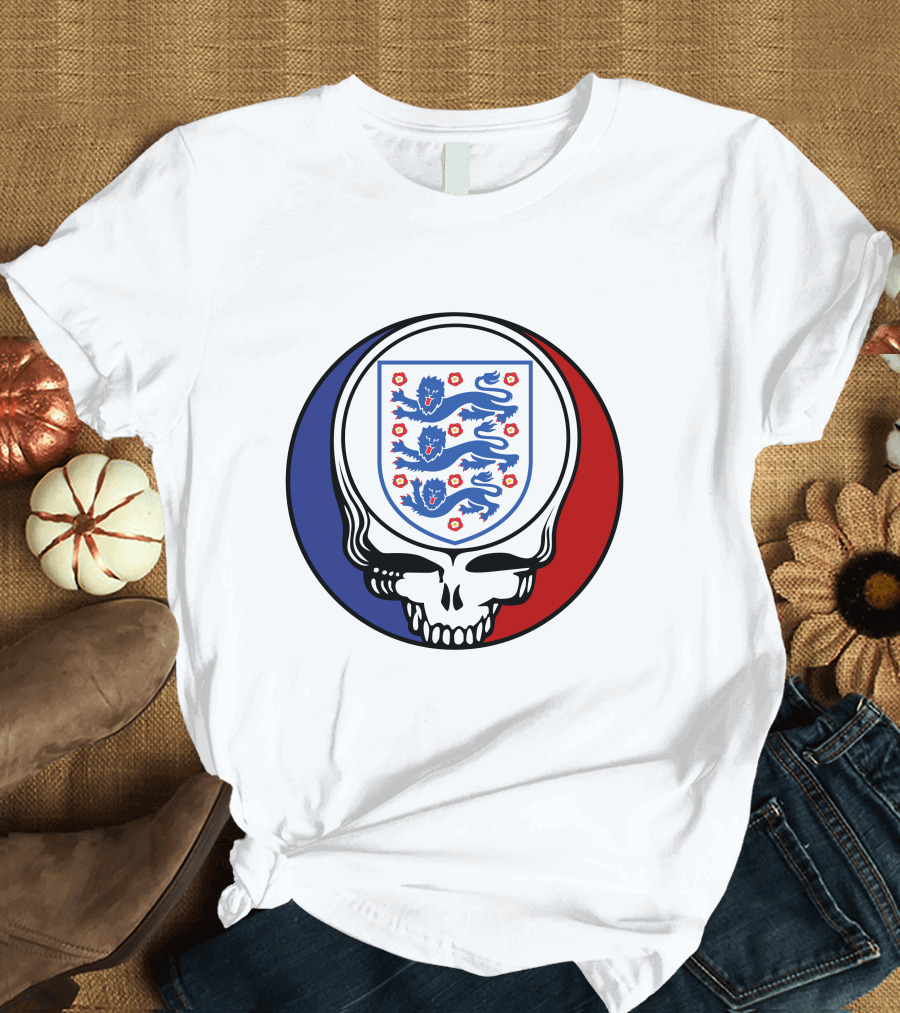 England National Football Team Three Lions Grateful Dead Skull Emblem T-Shirt