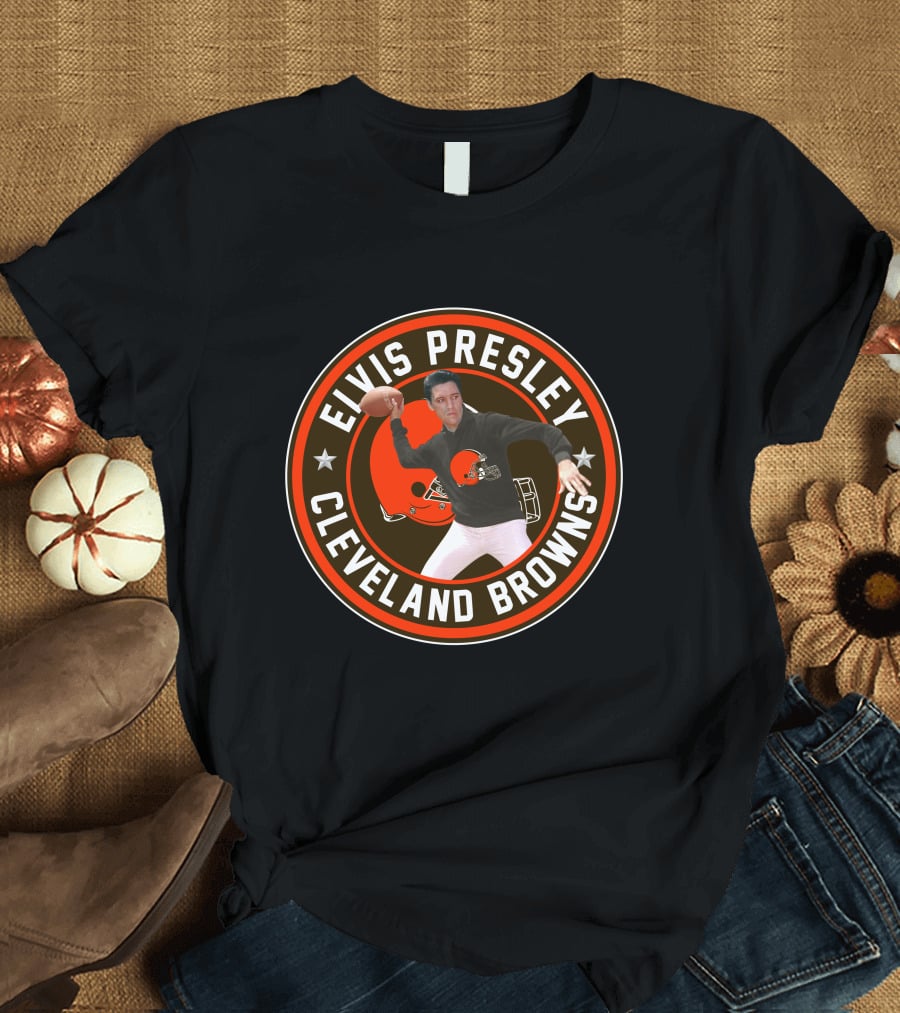 Elvis Presley Cleveland Browns Football Quarterback T-Shirt