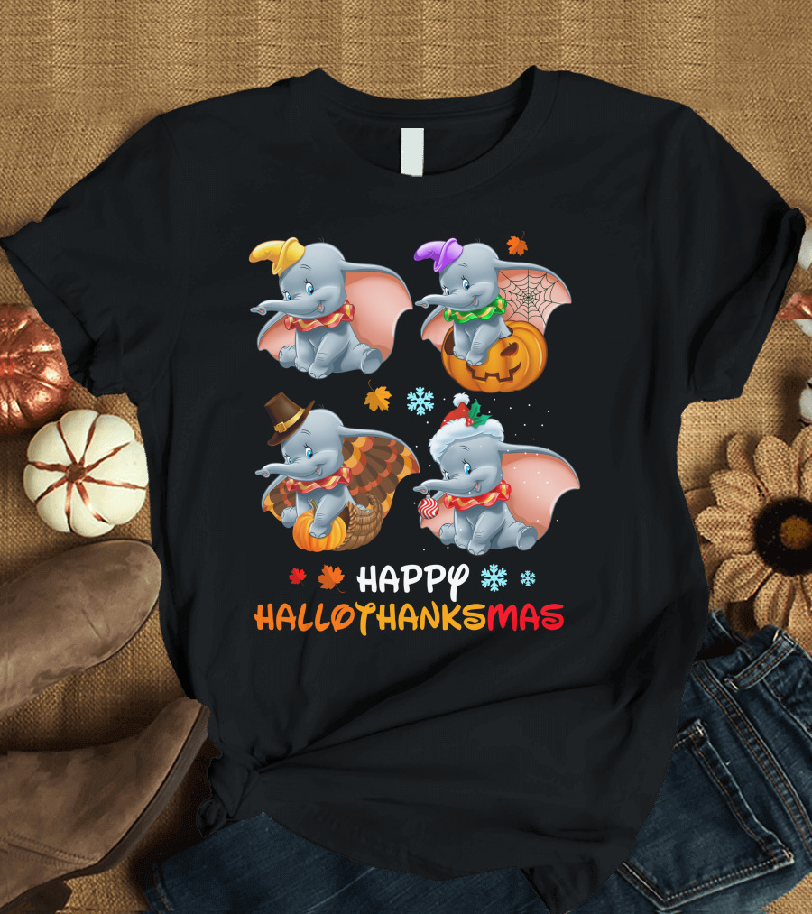 Happy HALLOTHANKSMAS Dumbo Halloween Thanksgiving Christmas T-Shirt