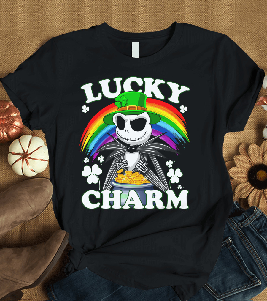 Lucky Charm Jack Skellington Rainbow Pot of Gold T-Shirt