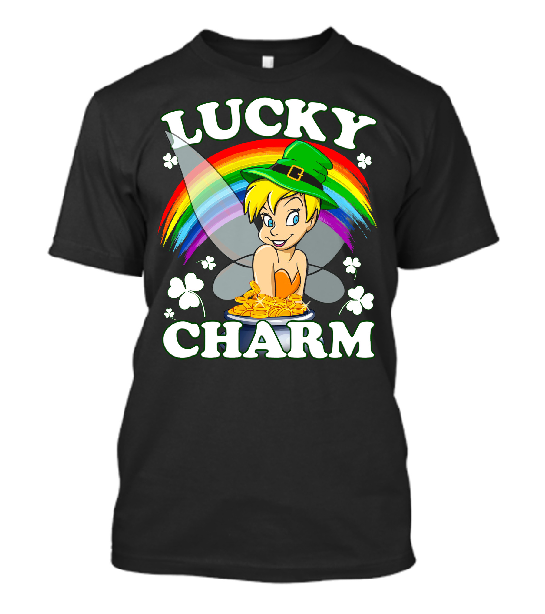 Lucky Charm Tinker Bell Rainbow And Shamrocks T-Shirt