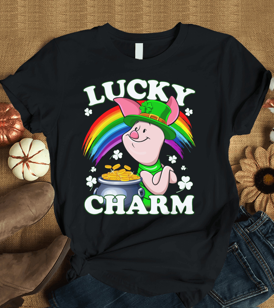 Lucky Charm Piglet Rainbow Gold Coins T-Shirt