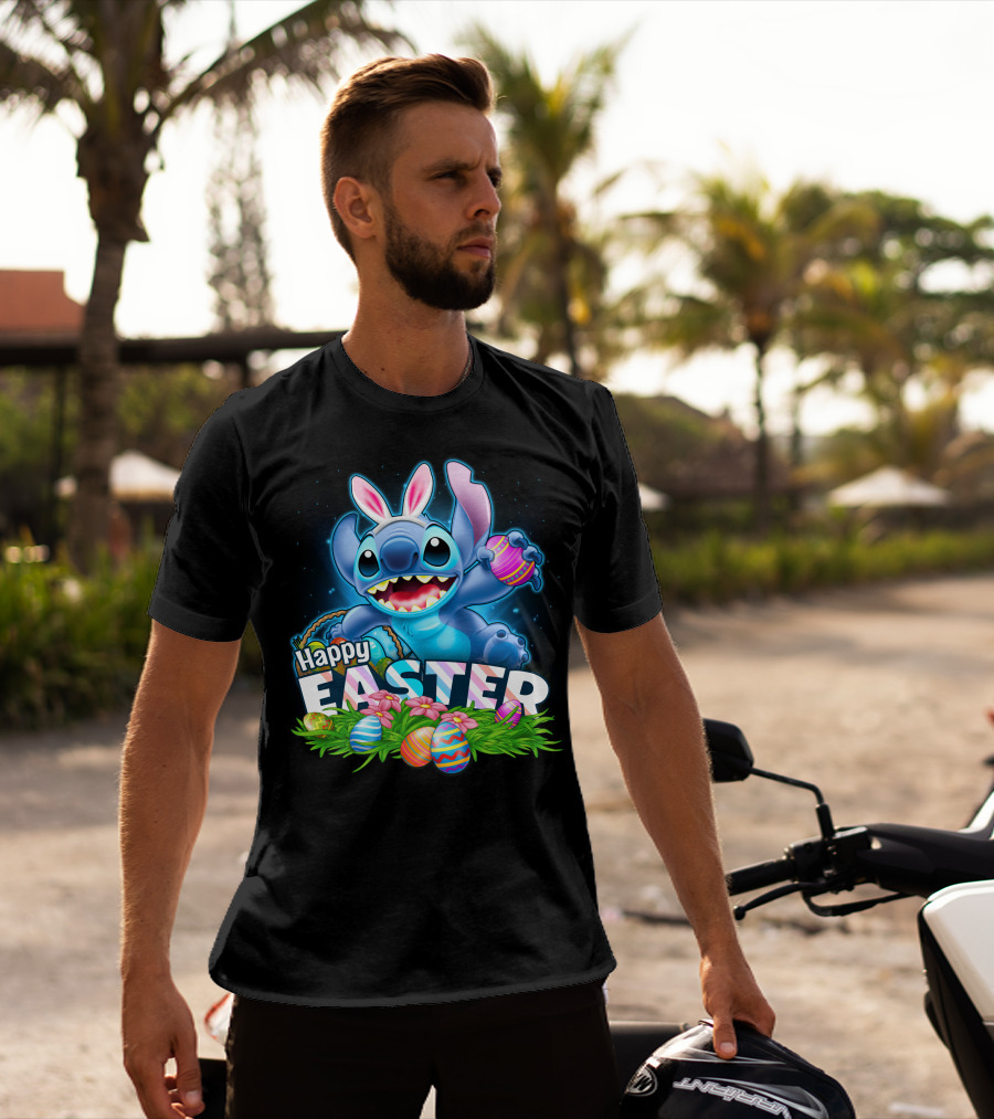 Happy Easter Stitch With Eggs And Bunny Ears T-Shirt