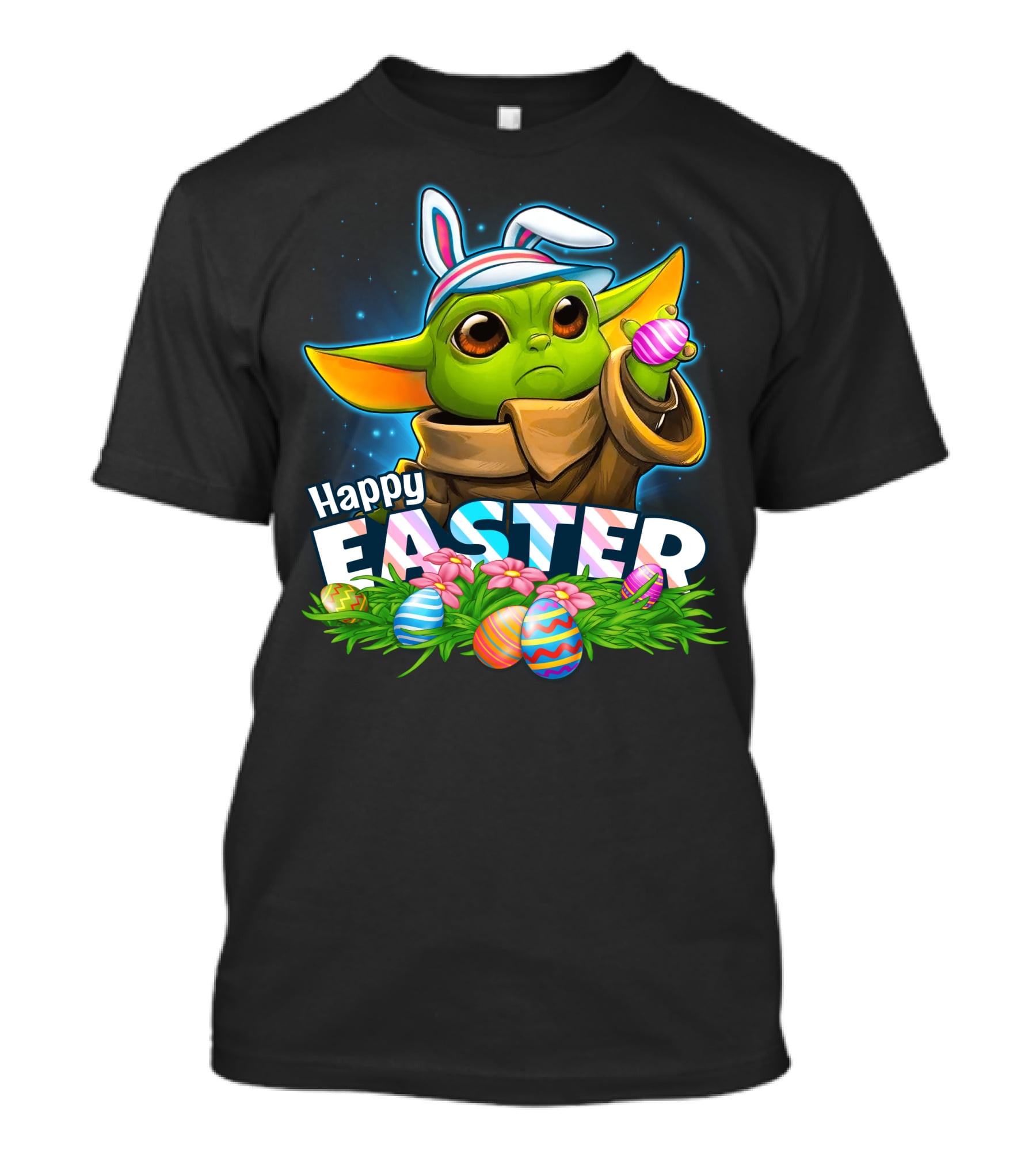 Happy Easter Yoda Bunny With Colorful Eggs T-Shirt