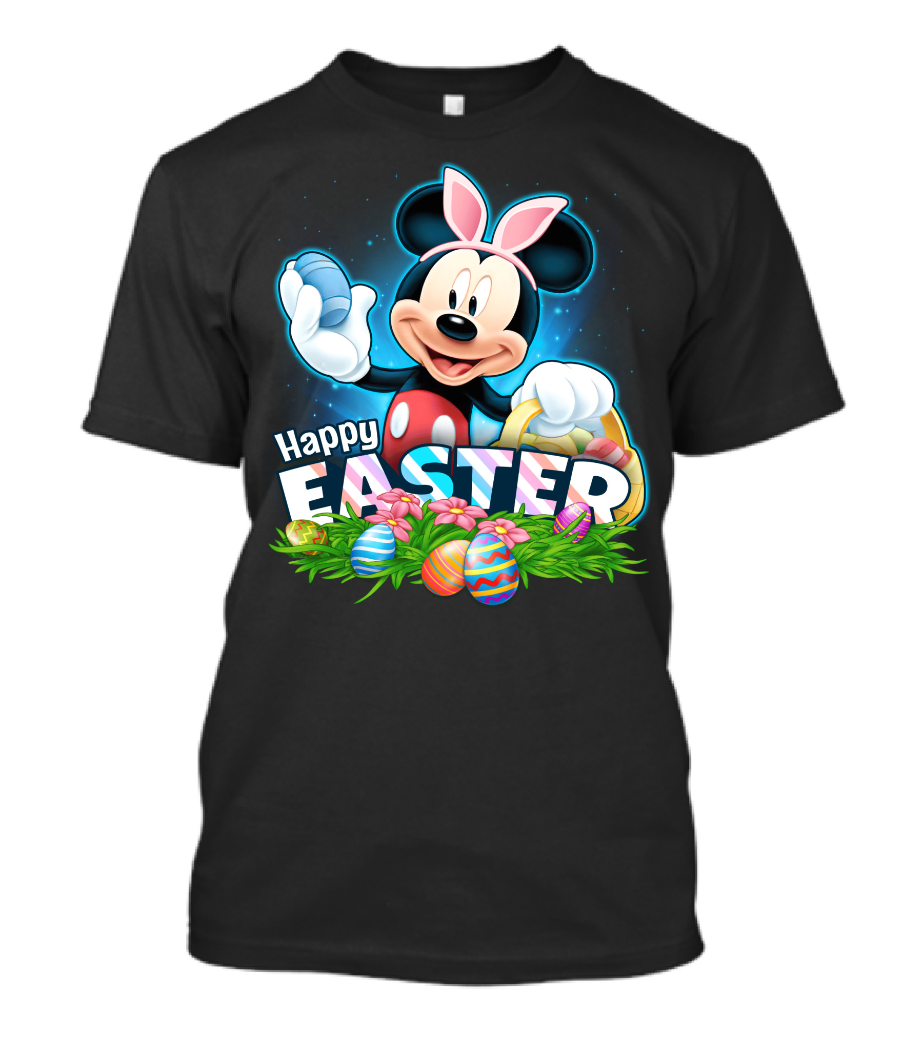 Mickey Mouse Happy Easter With Bunny Ears And Colorful Eggs Basket T-Shirt