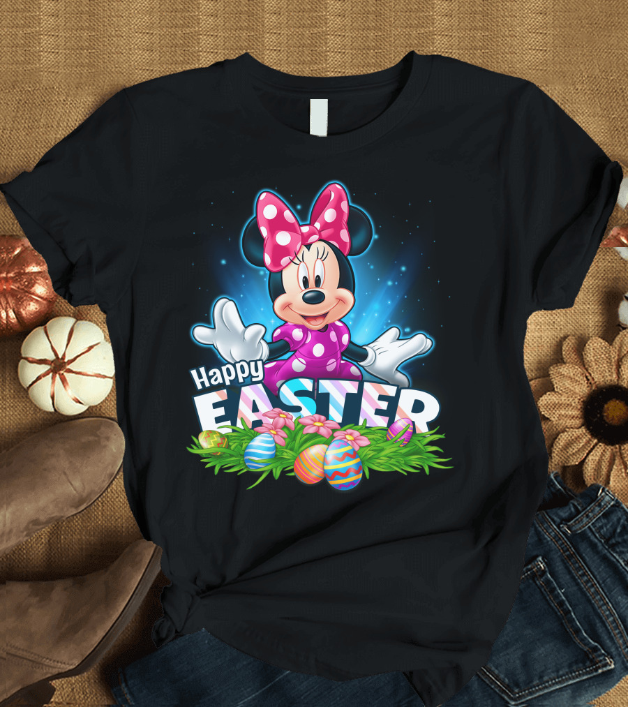 Minnie Mouse Happy Easter Eggs And Flowers Celebration T-Shirt