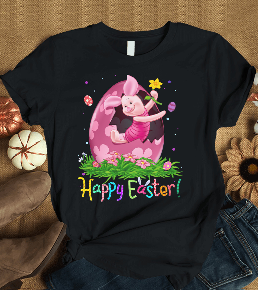 Happy Easter Piglet With Flower And Easter Egg T-Shirt