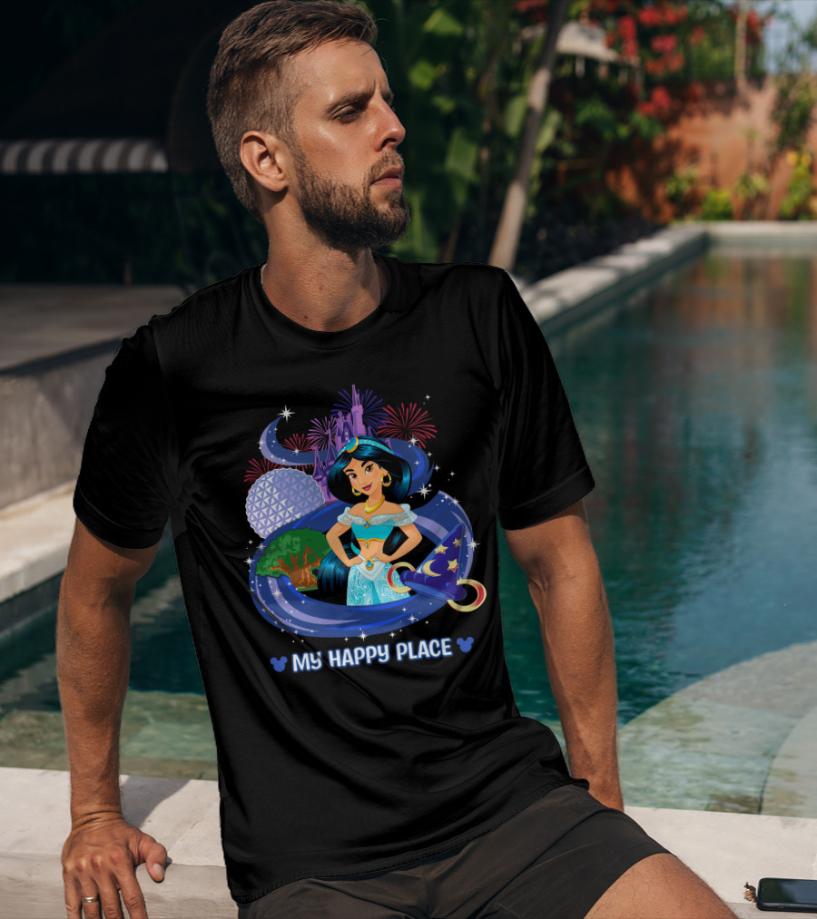 My Happy Place Jasmine Fireworks Castle Disney Magic T-Shirt