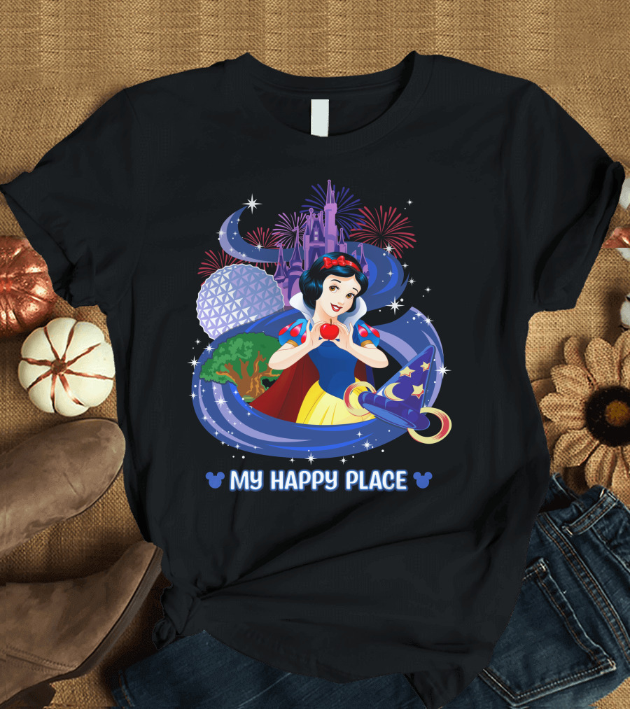My Happy Place Snow White Disneyland Magic Kingdom Castle Fireworks Epcot T-Shirt